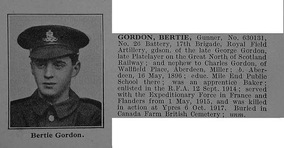 Gordon B Gnr 630131 Royal Field Artillery Obit