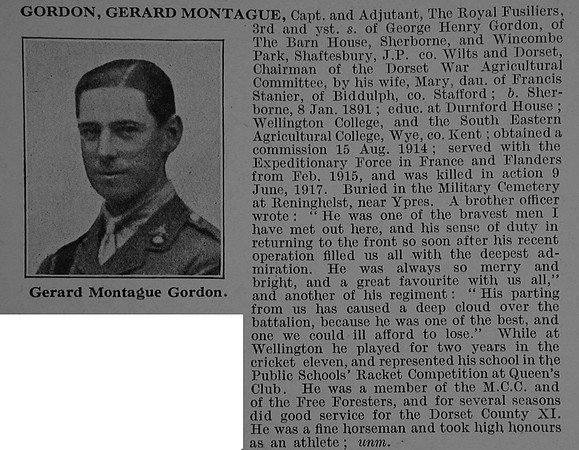 Gordon G M Captain 12th Royal Fusiliers Obit