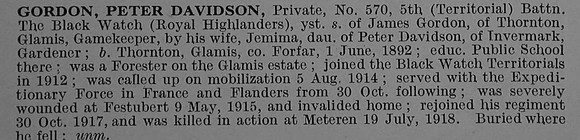 Gordon P D Pte 570 5th Black Watch Obit