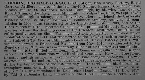 Gordon R G Major DSO Royal Garrison Artillery Obit Part 1