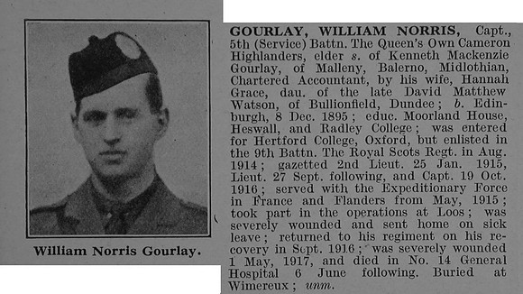 Gourlay W N Captain 5th Cameron Highlanders Obit
