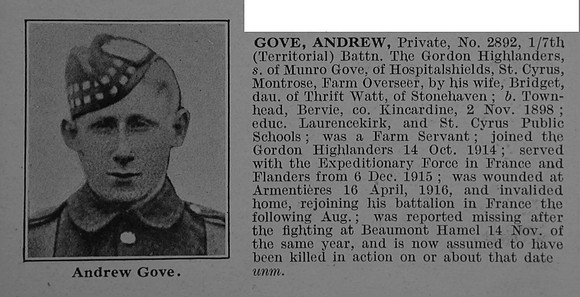 Gove A Pte 2892 7th Gordon Highlanders Obit