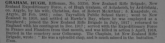 Graham H Rfm 53350 New Zealand Rifle Brigade
