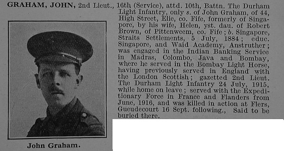 Graham J 2nd Lt 16th Attd 10th Durham Light Infantry Obit