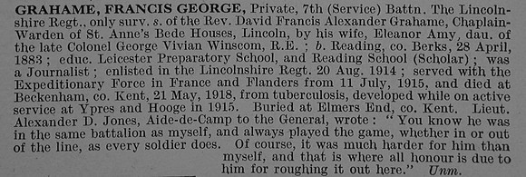 Grahame F G Pte 10005 7th Attd 9th Lincolnshire Regiment
