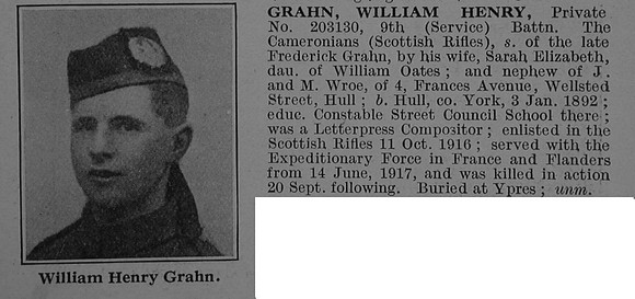 Grahn W H Pte 203130 9th Cameronians Obit