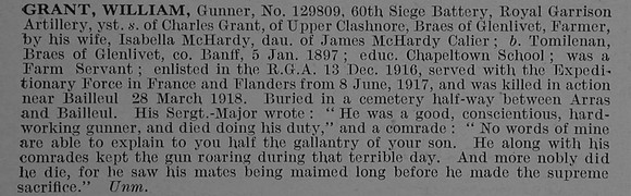 Grant W Gnr 129809 Royal Garrison Artillery