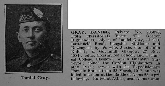 Gray D Pte 285070 6th Gordon Highlanders Obit