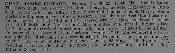 Gray J E Pte 36622 5th Essex Regiment