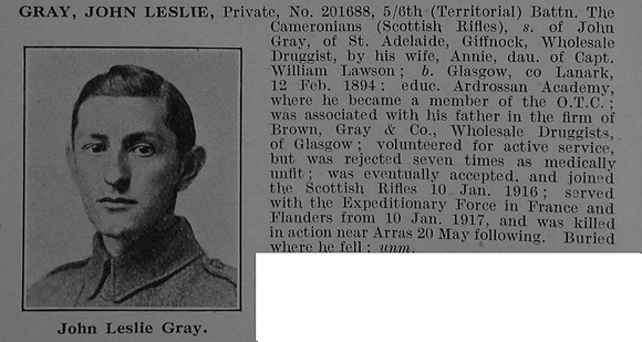 Gray J L Pte 201688 6th Cameronians Obit