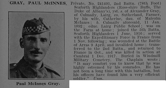 Gray P M Pte 241491 2nd Seaforth Highlanders Obit