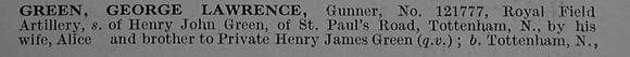 Green G L Gnr 121777 Royal Field Artillery Obit Part 1