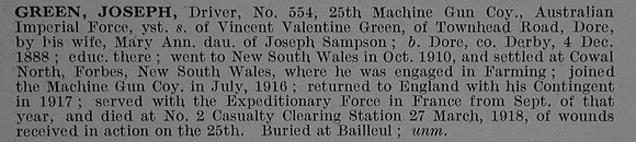 Green J Dvr 554 Australian Infantry Obit