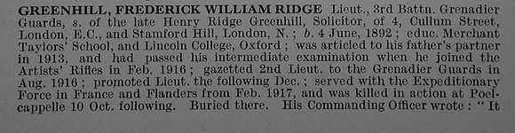Greenhill F W R Lt 3rd Grenadier Guards Obit Part 1