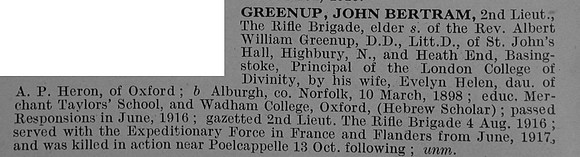 Greenup J B 2nd Lt 5th Attd 1st Rifle Brigade