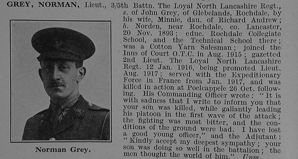 Grey N Lt 5th Loyal North Lancs Regiment Obit