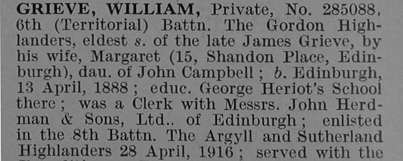 Grieve W Pte 285088 6th Gordon Highlanders Obit Part 1