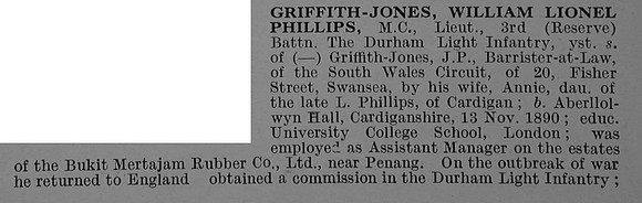 Griffith-Jones W L P Lt MC 3rd Attd 2nd Durham Light Infantry Obit Part 1