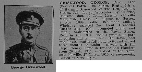 Grisewood G Captain 11th Royal Sussex Regiment Obit