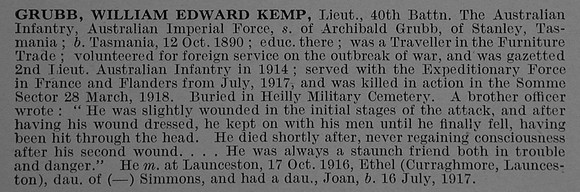Grubb W E K Lt 40th Australian Infantry