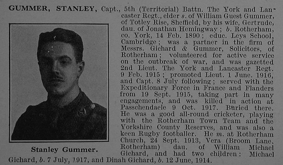 Gummer S Captain 5th York & Lancaster Regiment Obit