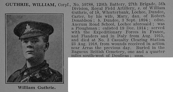 Guthrie W Cpl 59788 Royal Field Artillery Obit