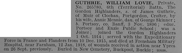 Guthrie W L Pte 265780 6th Gordon Highlanders Obit
