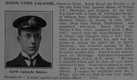 Hains C L Lt Royal Naval Air Service Obit