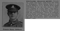 Halfacre F H Pte 15695 2nd West Riding Regiment Obit