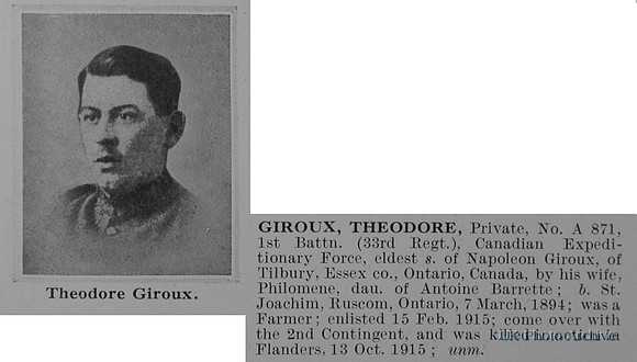 Giroux T Pte 871 1st Canadian Expeditionary Force Obit