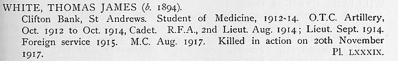 White T J Lt MC Royal Field Artillery Obit
