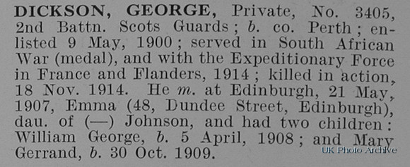 Dickson G Pte 3405 2nd Scots Guards Obit
