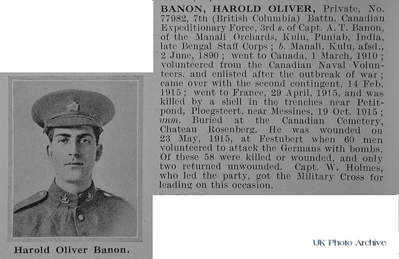 Banon H O Pte 77982 7th Canadian Expeditionary Force Obit