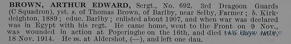 Brown A E Sergt 692 3rd Dragoon Guards Obit