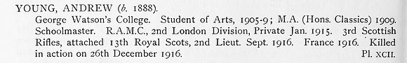 Young A 2nd Lt 3rd Cameronians Attd 13th Royal Scots Obit