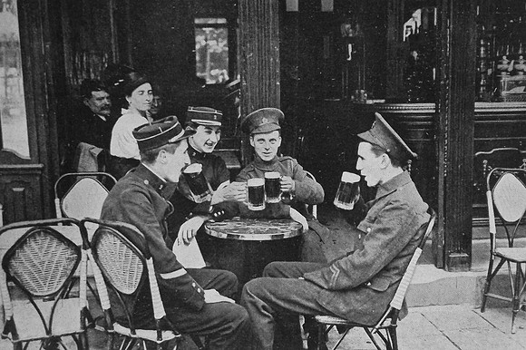 British And French Soldiers Drinking Together In Amiens 1914