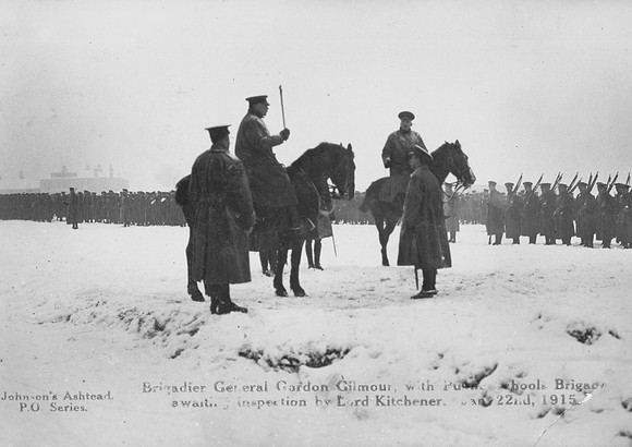 Brig Gen Gordon-Gilmour Inspecting The Public Schools Brigade Epsom Downs 22nd Jan 1915