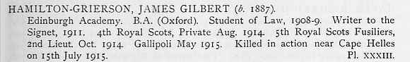 Hamilton-Grierson J G 2nd Lt 5th Royal Scots Fusiliers Obit