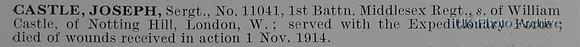 Castle J Sergt 11041 1st Middlesex Regiment