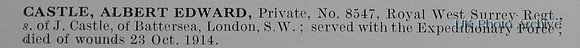 Castle A E Pte 8547 Royal West Surrey Regiment