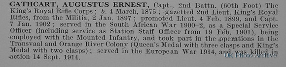 Cathcart A E Captain 2nd Kings Royal Rifle Corps