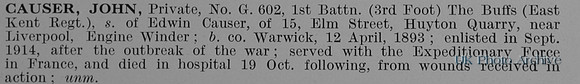 Causer J Pte G602 1st East Kent Regiment
