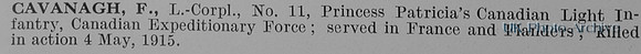 Cavanagh F LCpl 11 Princess Patricias Canadian Light Infantry