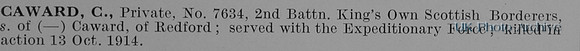 Caward C Pte 7634 2nd Kings Own Scottish Borderers