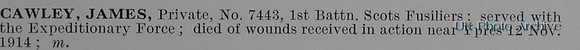 Cawley J Pte 7443 1st Royal Scots Fusiliers