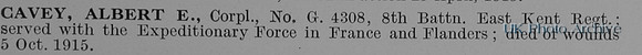 Cavey A E Cpl G4308 8th East Kent Regiment