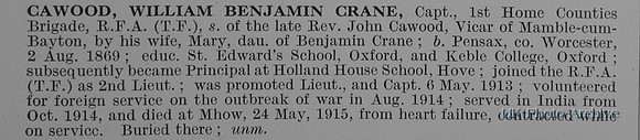 Cawood W B C Captain Royal Field Artillery