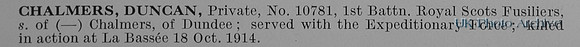 Chalmers D Pte 10781 1st Royal Scots Fusiliers