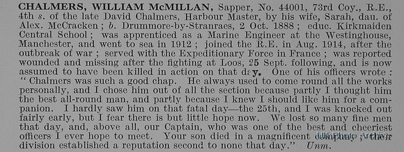 Chalmers W M Sapper 44001 Royal Engineers
