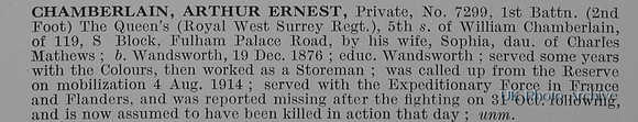 Chamberlain A E Pte 7299 1st Royal West Surrey Regiment